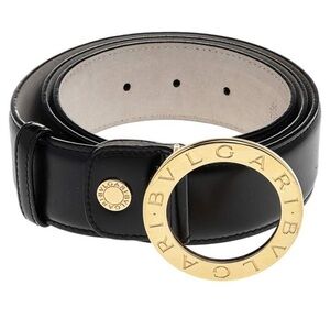 Bvlgari Black Leather Ring Buckle Belt NWT